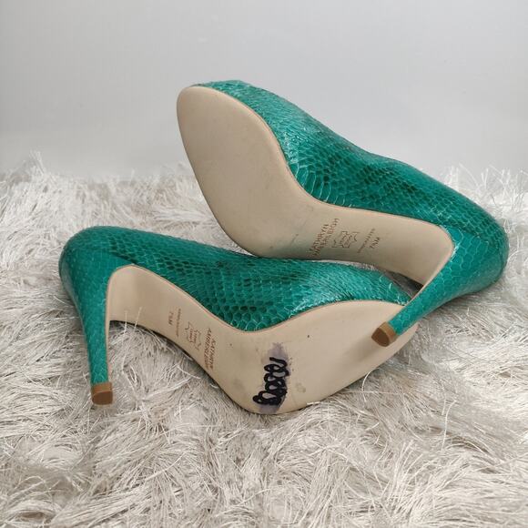 Turquoise leather snake skin round pump by Kathryn Amberleigh sz 7.5 - Picture 4 of 7